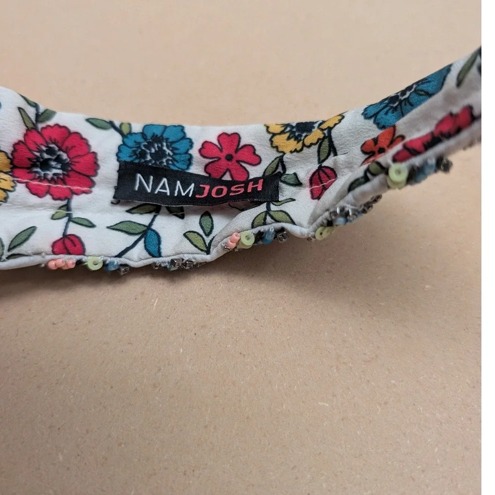 Anthropologie NAMJOSH Beaded Sequin Embellished Floral Headband Boho Preppy
